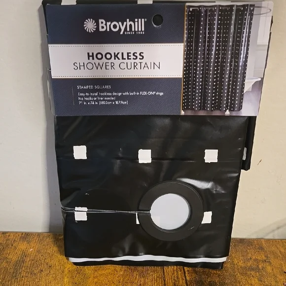 Broyhill Black Hookless Shower Curtain - Picture 1 of 5